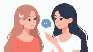 A group of young women gossiping and whispering secrets to each other, expressive and emotional illustration showing friendship, curiosity, and social connection, modern flat style with warm pastel tones, fun and relatable atmosphere
