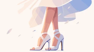 Close-up of women’s legs wearing stylish high heels with a flowing, elegant dress, perfect for fashion, style, and glamour concepts.