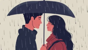 Romantic Couple Under an Umbrella in the Rain Illustration