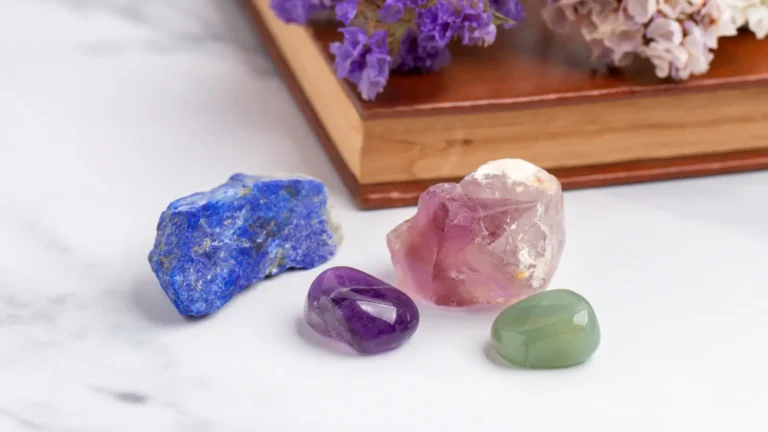 A close-up of a natural crystal stone with sparkling facets and vibrant colors, symbolizing healing energy, balance, and positive vibes.