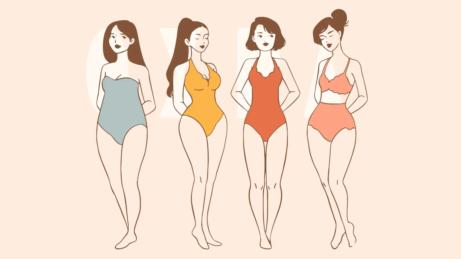 Illustrated guide showing different female body shape types, highlighting variations in curves, proportions, and silhouettes for self-discovery and style insight.